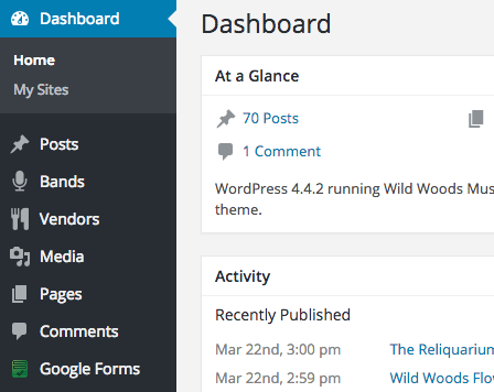 WildWoods - WP Dashboard